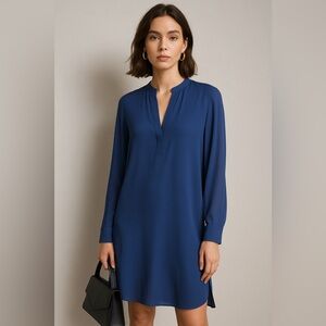 Vince Navy 100% Silk Long Sleeves Shirt Mini Career Dress Sz 4 Like new